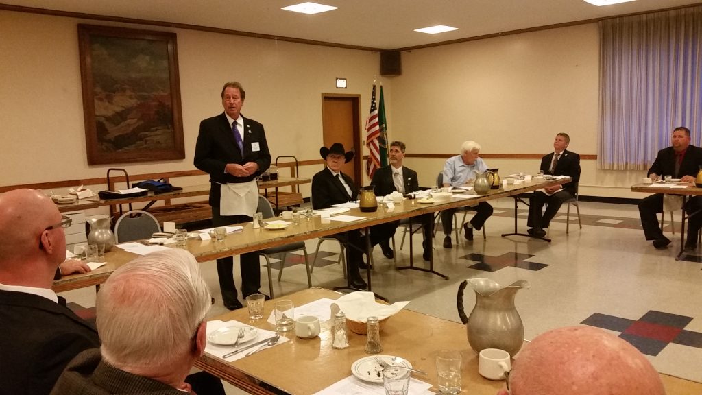 Right Worshipful Brother Warren Schoeben presenting to the annual Blue Mountain Lodge No 13 Table Lodge